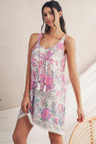 Multicolour Boho Floral Tassel Tie U Neck Mini Dress Short Dresses ec67781638054340