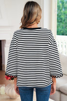 Sachet Pink Striped Round Neck Contrast Trim Bell Sleeve Top Long Sleeve Tops ecb023e2a732720f