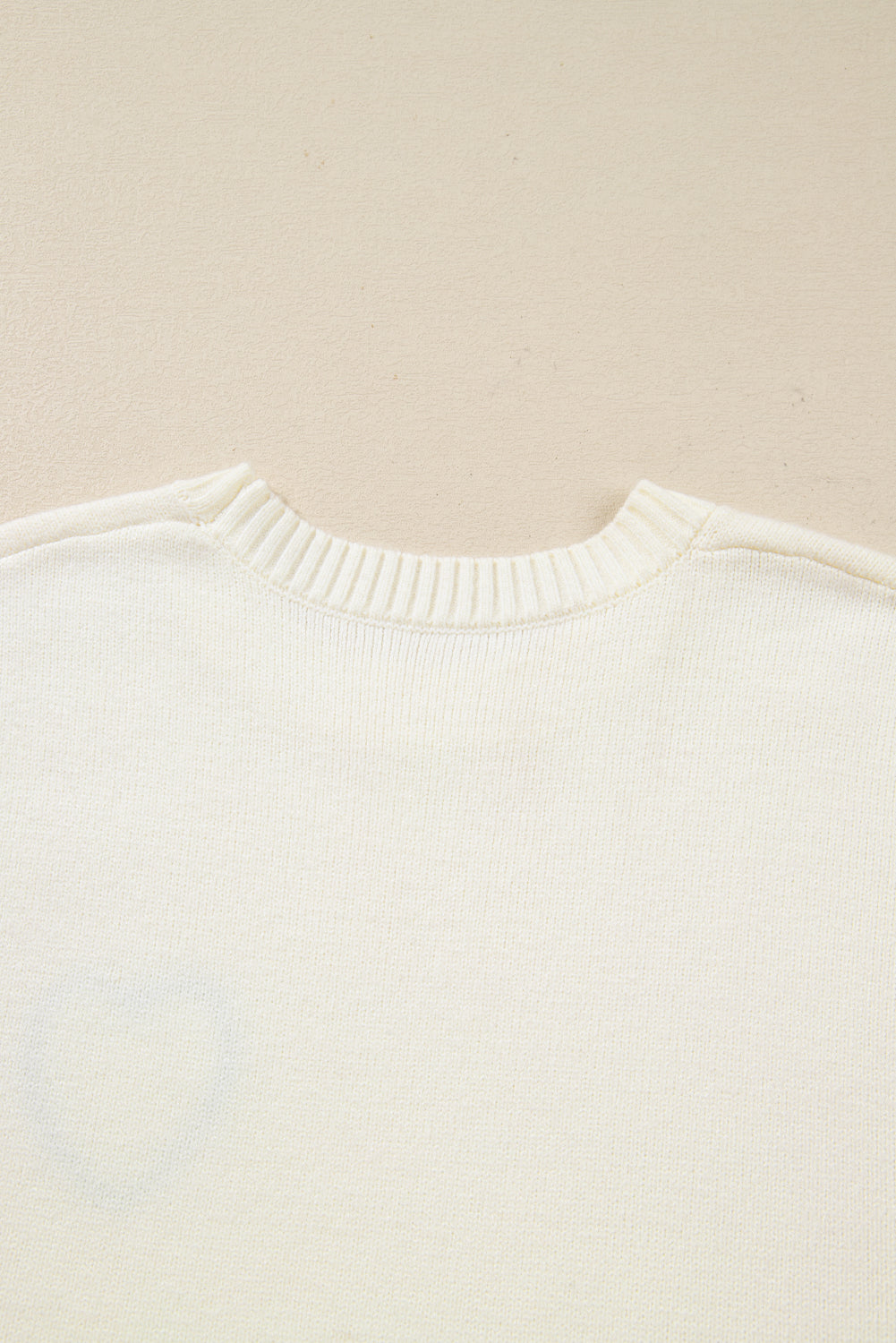 White Plaid Heart Embroidered Cuffed Drop Shoulder Crew Neck Sweater Sweaters ed2ecfc633a7b7be