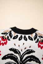 Black Floral Print Button Front V Neck Contrast Trim Cardigan Cardigans ed4701b6598c4be2