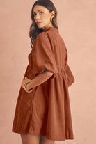 Gold Flame Light Snap Button Empire Waist Lantern Sleeve Corduroy Dress Short Dresses ed4d5cb6a61a47ed