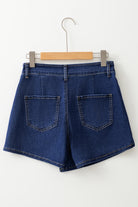 Bluing Asymmetric Wrapped Buttoned High Waist Denim Shorts Shorts ed6fd475000cd4e5
