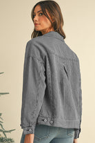 Blue Stripe Washed Oversized Pocketed Denim Jacket Jackets ed719bb28ee701d6