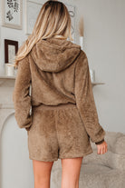 Parchment Zip Up Hoodie Drawstring Shorts Sherpa 2pcs Outfit Two Piece Shorts Sets edc641b52ba16b47