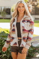 Multicolour Western Aztec Ribbed Patchwork Double Flap Pocket Raw Hem Shacket Jackets ede0e6d307c48a7d