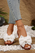 White Bow Decor Flat Slippers Slides Shoes + Flip Flops ede34a624f3e6466
