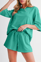 Bonbon Loose V Neck Tee and Drawstring Shorts Set Two Piece Shorts Sets ee3e7d316202b3a8