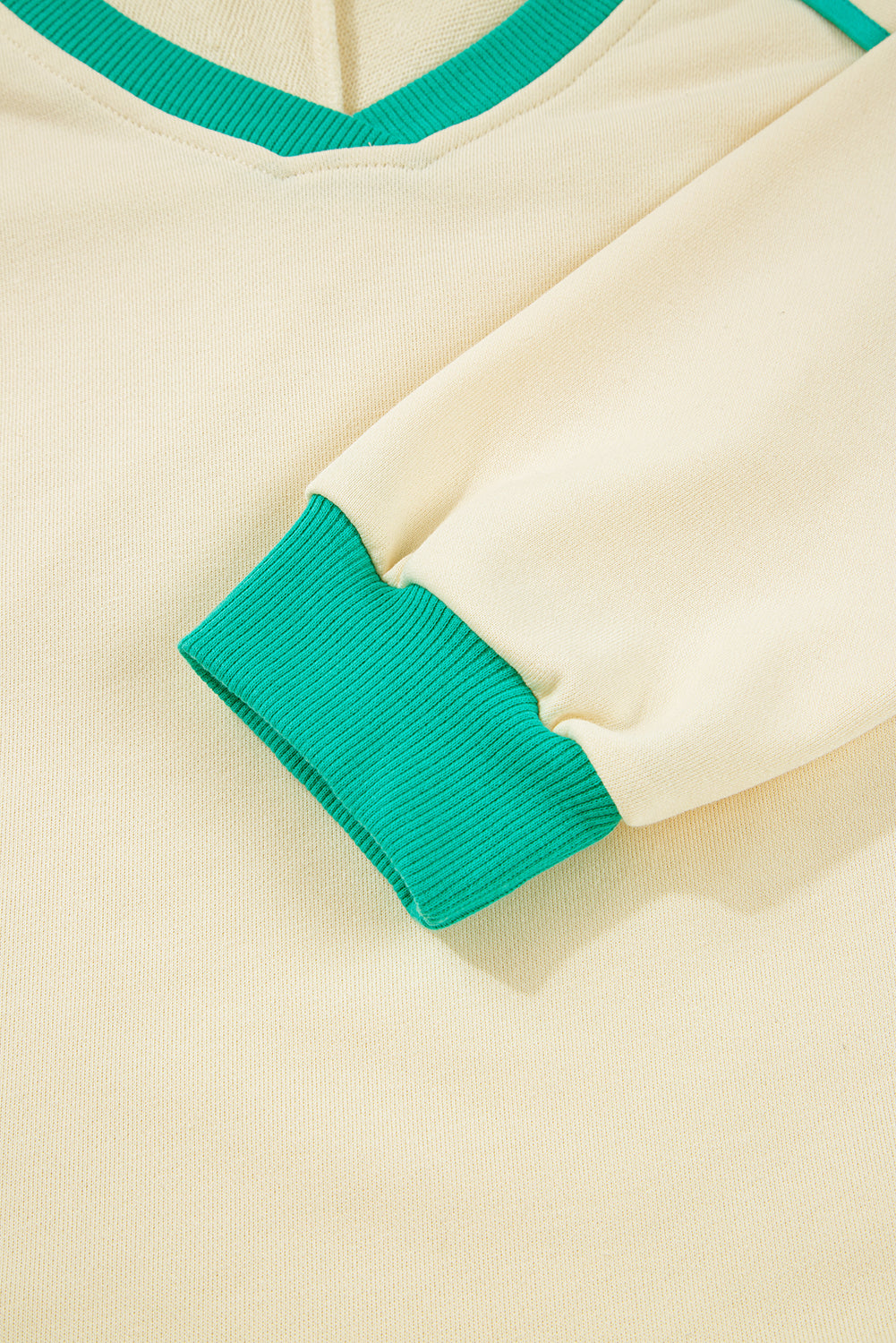 White Contrast Trim Colorblock Long Sleeve Pullover and Drawstring Shorts Set Two Piece Shorts Sets ee66336a72389529