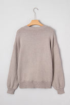 Simply Taupe Embroidered Floral Sleeve Round Neck Loose Sweater Sweaters ee6f97a5e3680192