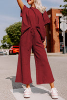 Red Dahlia Textured Loose Fit T Shirt & Drawstring Pants Set Two Piece Pants Sets ee810ae81b64205a