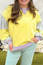 Yellow Striped Colorblock Patchwork Plus Size Pullover Sweatshirt Plus Size Tops ee9bf2039975678d