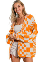 Orchid Petal Colorblock Checked Open Front Knitted Cardigan Cardigans eea47290fba078a6