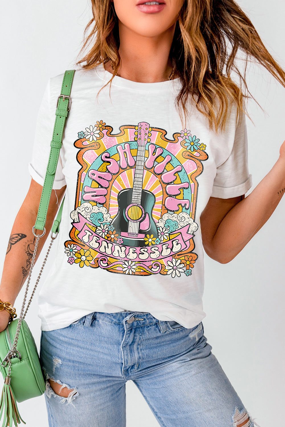 White Music Festival Nashville Letter Print Graphic Tee Graphic Tees eeead18429b53fd0