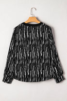 Black Spring and Autumn Abstract Print V-neck Long-sleeve Blouse Blouses eef0dc6b04a11fb6