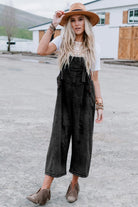 Black Distressed Bib Pocket Wide Leg Denim Overall Jumpsuits eef2bd72647f1696