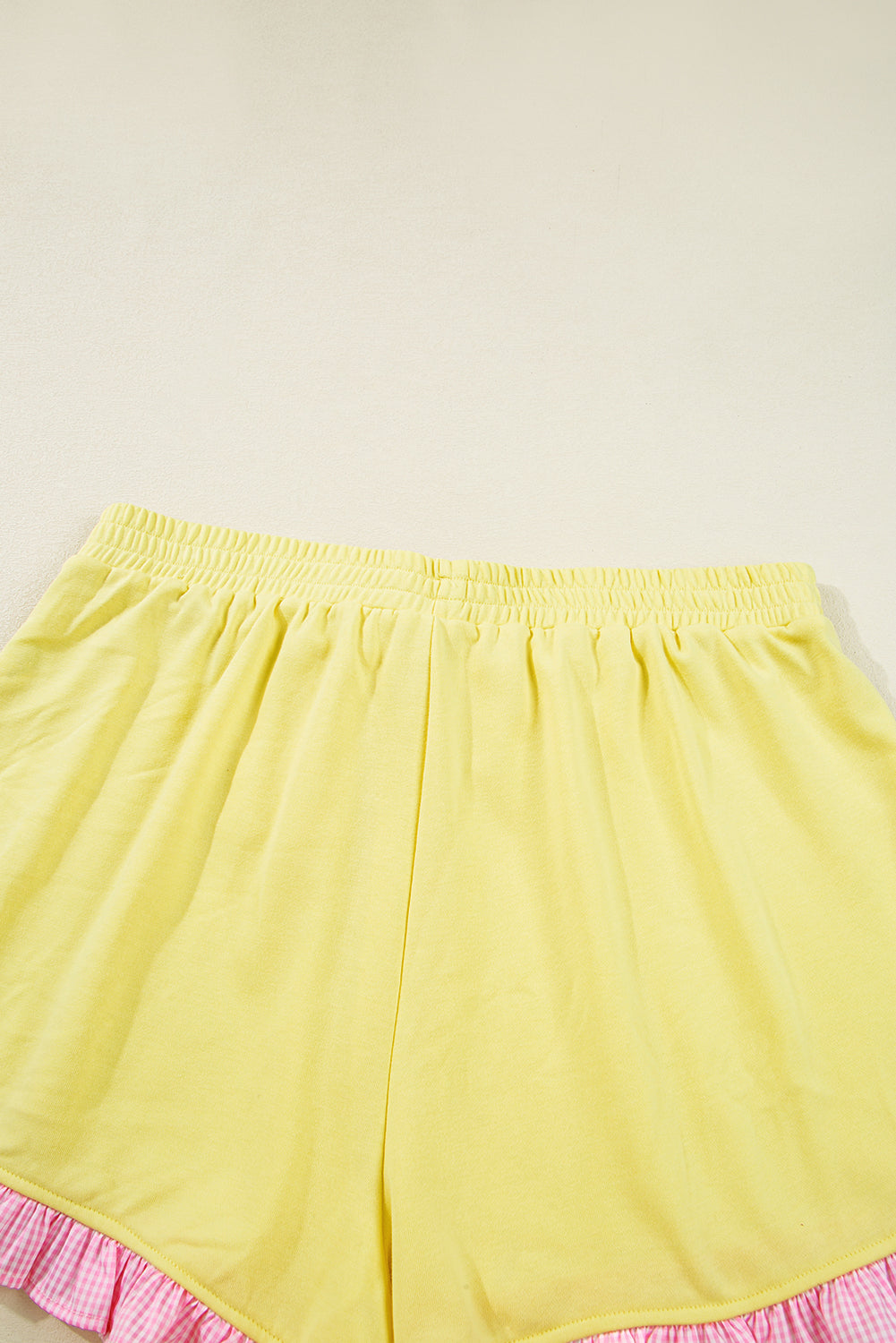 Yellow Ruffle Striped Hem Patchwork Pullover Top and Shorts Plus Size Set Plus Size Matching Sets ef1819975e58e93c