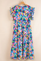 Blue Abstract Print Ruffle Sleeve Plus Size Tiered Maxi Dress Plus Size Dresses ef19cae5a4a67968