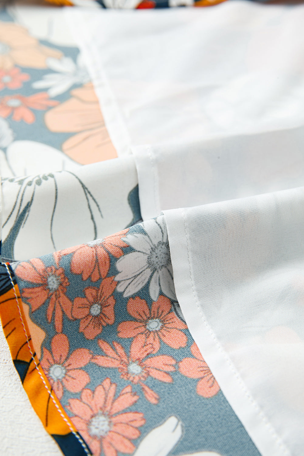 Orange Floral Print Striped Lace V Neck Long Sleeve Mini Dress Short Dresses ef50da55e50a6b10