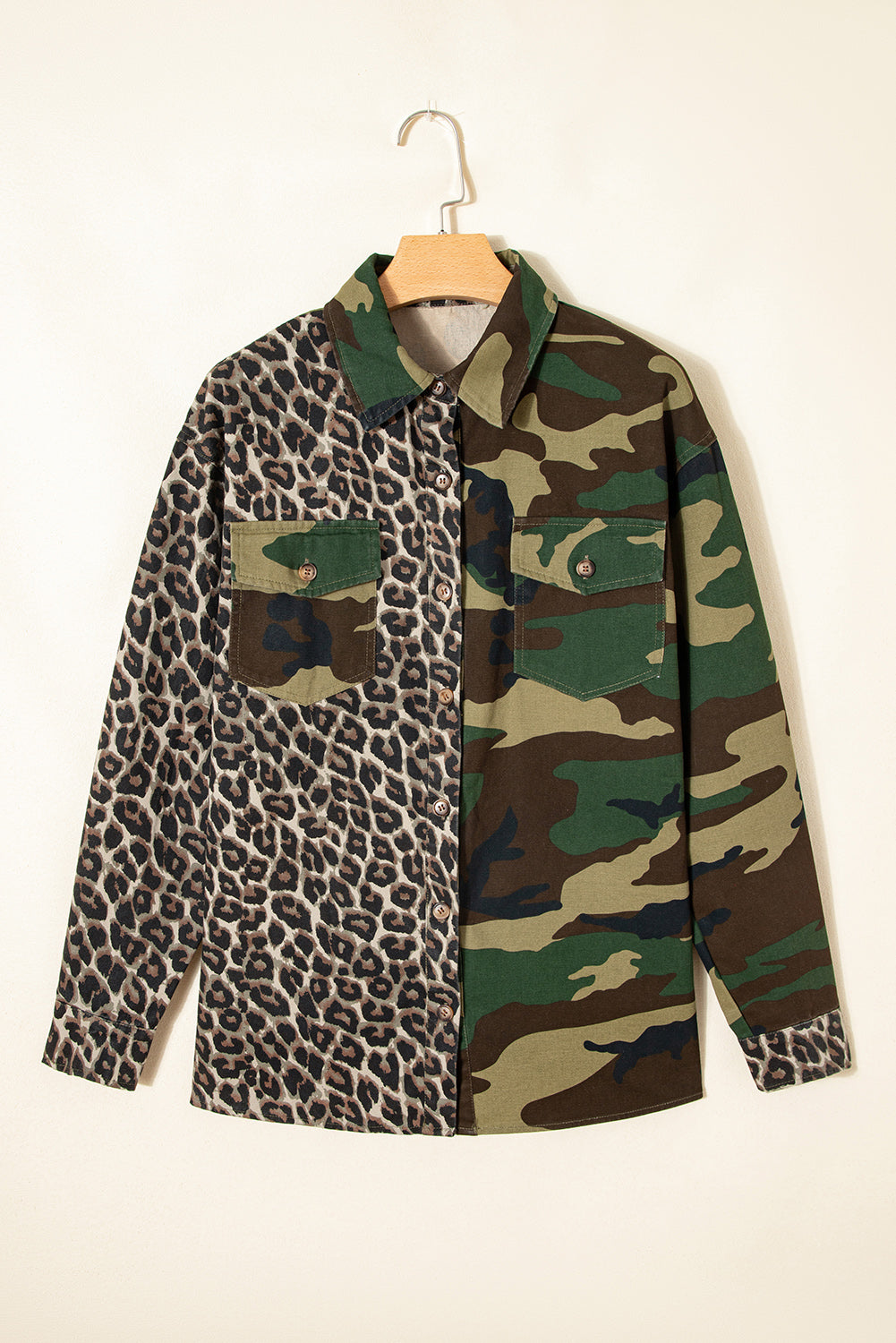 Brown Leopard Camouflage Patchwork Oversized Shacket Jackets ef9195a1228e1072