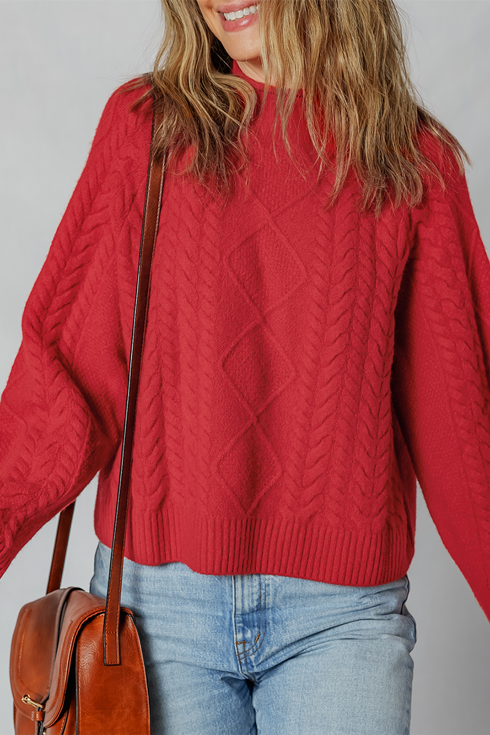 Fiery Red Cable Knit Baggy Sweater Sweaters efdda8befc9f08c1