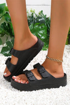 Black Solid Color Buckle Straps Beach Slides Shoes Slides Shoes + Flip Flops efe265036c895c6b