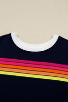 Bluing Colorful Striped Accent Varsity Long Sleeve Pullover and Shorts Matching Set Two Piece Sets efe625291469bbc5