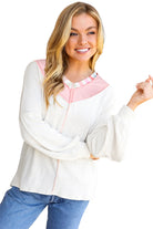 White Rainbow Striped V Neck Colorblock French Terry Top Long Sleeve Tops efee670e0c5df6b3