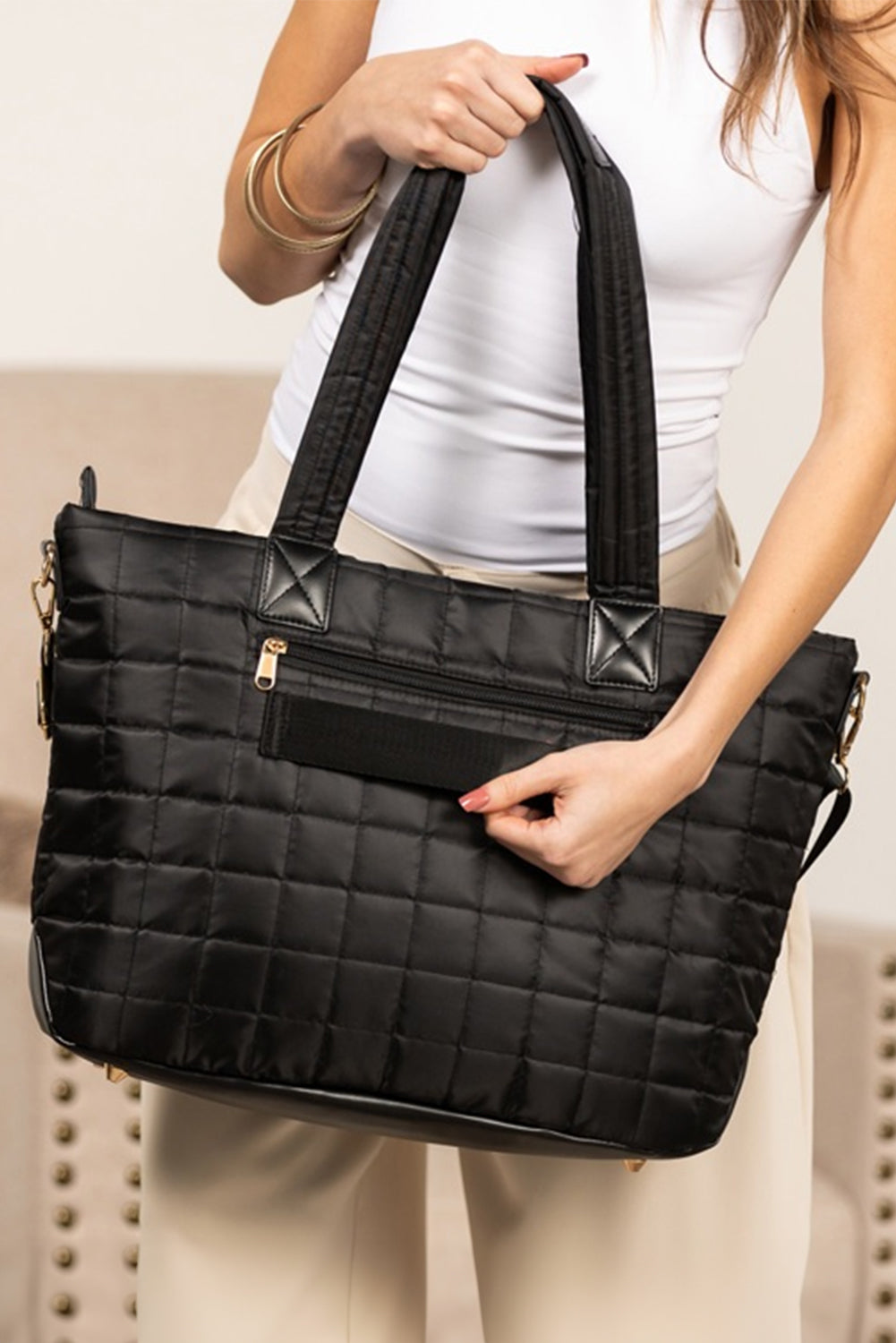 Black Quilted Patchwork Large Tote Bag and Clutch 2pcs Set Tote Bags f013f935967ec3ff