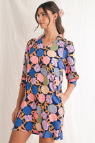 Navy Blue Hydrangea Floral V Neck Puff Sleeve Dress Short Dresses f01c859e4f98beba