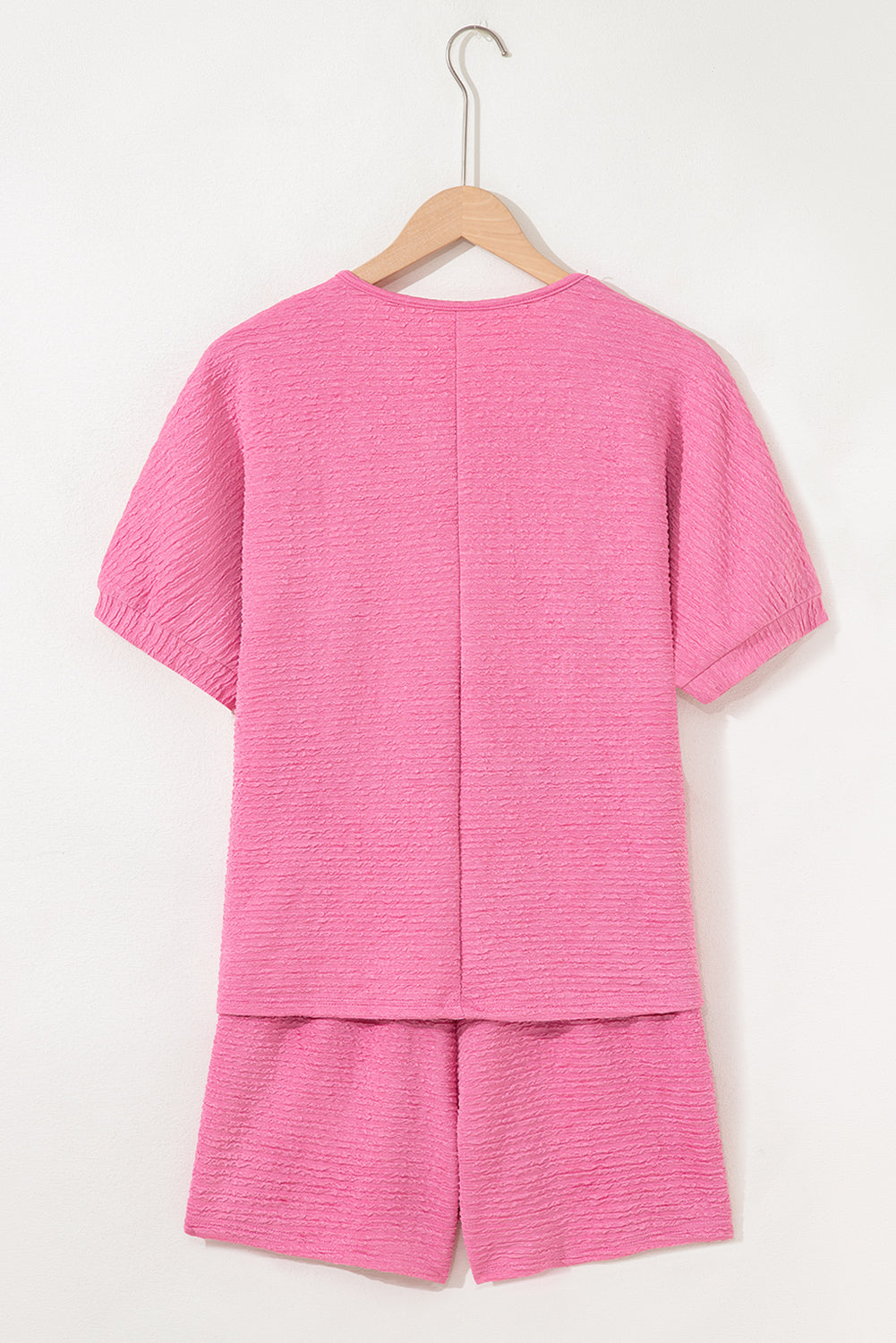 Pink Textured V Neck T Shirt and Shorts Set Two Piece Shorts Sets f0220526fd0b2e6a
