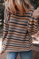 Multicolour Striped Knitted Drop Shoulder Crew Neck Sweater Sweaters f0682ff820fab04e