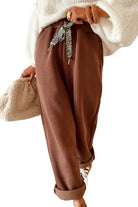 Coffee Leopard Drawstring Winter Fleece Pants Pants f069efdc4ac65704