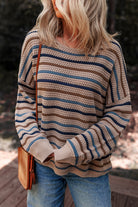 Multicolour Striped Knitted Drop Shoulder Crew Neck Sweater Sweaters f0a1290ddbb5d6e0