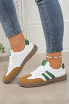 White Faux Leather Lace Up Flat Sneakers Sneakers f0abdfea14dff053