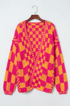 Orchid Petal Colorblock Checked Open Front Knitted Cardigan Cardigans f0ddec13049b05e5