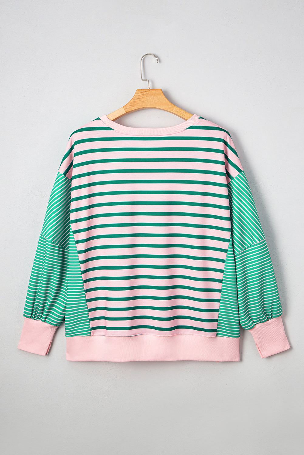 Green Stripe Colorblock Patchwork Side Slit Plus Size Sweatshirt Plus Size Tops f0e2cfe596e242c3