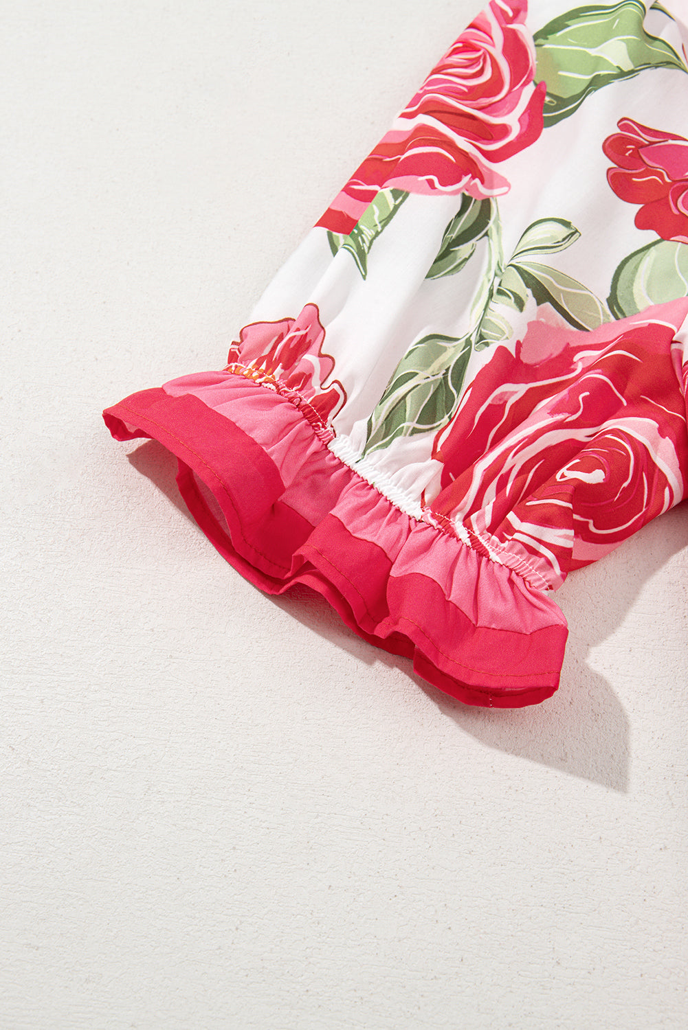 Rose Plus Size Floral Print Frill Neck Short Sleeve Blouse Plus Size Tops f0e572a2294ff74d