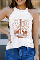 White NASHVILLE MUSIC CITY Guitar Graphic Tank Top Graphic Tees f115239135e67fbe
