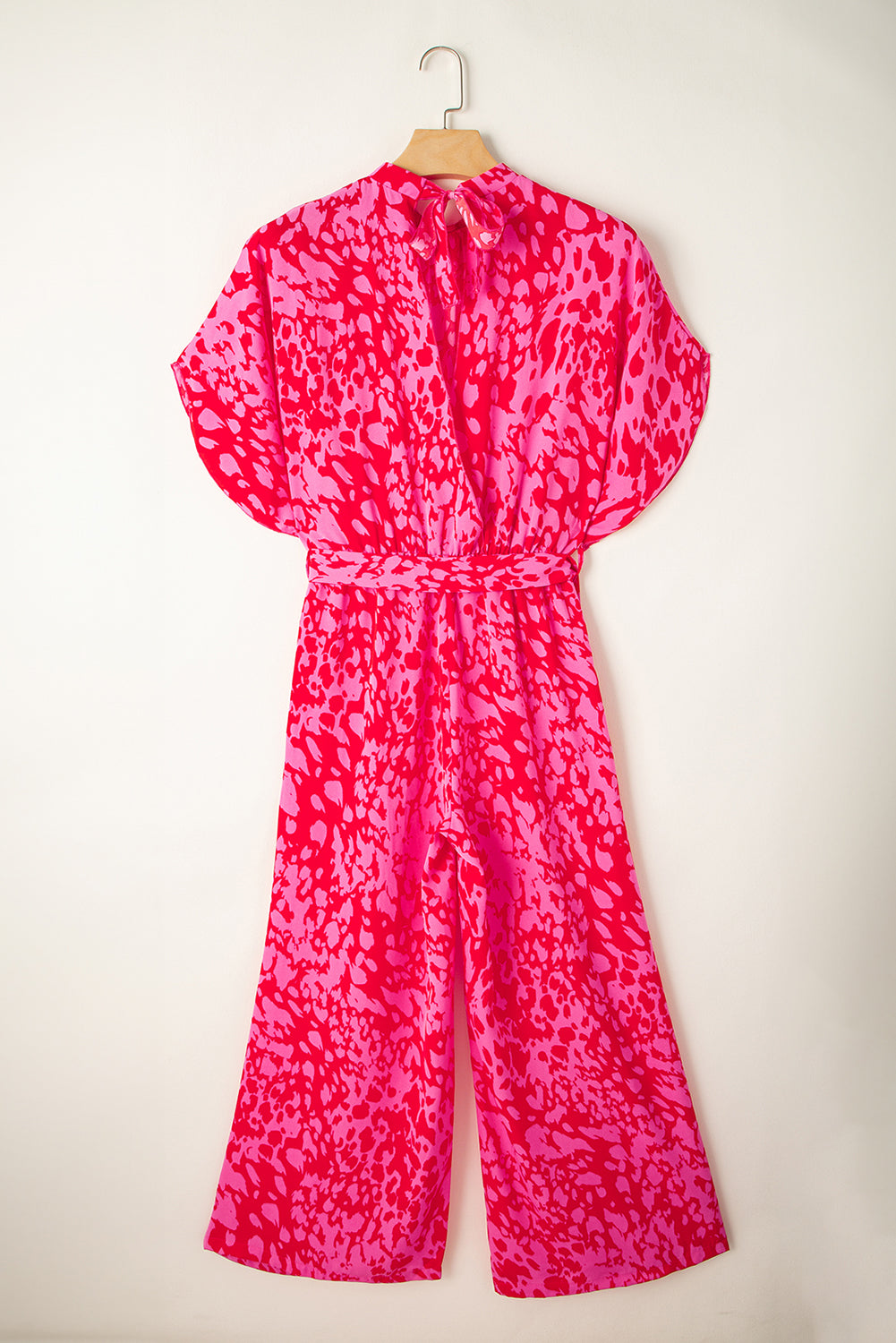 Rose Leopard Print Tulip Sleeve Belted Wide Leg Jumpsuit Jumpsuits f11e324dec2649fc