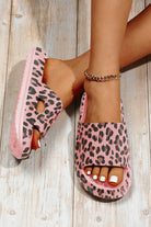 Pink Leopard Thick Sole Flat Slides Shoes Slides Shoes + Flip Flops f143a5339a8a116b