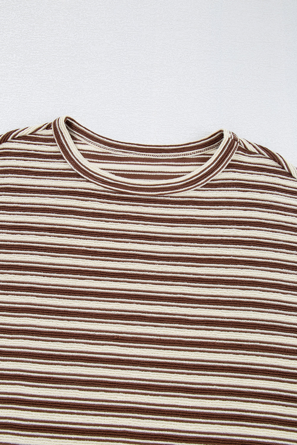 Green Stripe Textured Side Slit Crew Neck T Shirt T Shirts f14b8ef110234fae