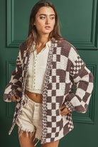Orchid Petal Colorblock Checked Open Front Knitted Cardigan Cardigans f150052c608910eb