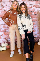 Beige 60s Flower Mock Neck Knit Sweater Sweaters f160a8b910b68375