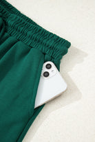 Evergreen Varsity Striped Sleeve Drop Shoulder Sweatshirt and Shorts Set Two Piece Shorts Sets f166648b1cef7f00