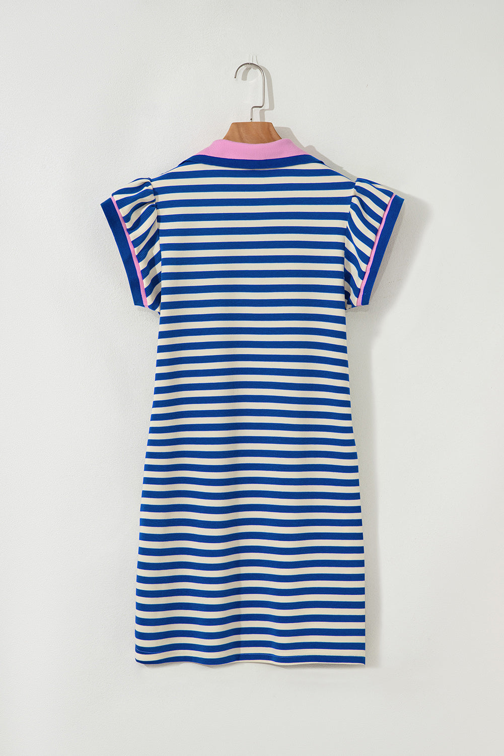 Dark Blue Striped Ruffle Short Sleeve Pop of Color Neckline Dress Short Dresses f16892e195e58c6c