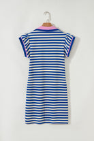 Dark Blue Striped Ruffle Short Sleeve Pop of Color Neckline Dress Short Dresses f16892e195e58c6c