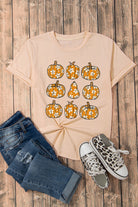 Khaki Fall Floral Pumpkin Heat Transfer Printing Casual Graphic T Shirt Graphic Tees f18559f9d6226800