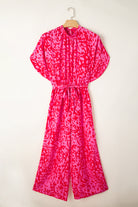 Rose Leopard Print Tulip Sleeve Belted Wide Leg Jumpsuit Jumpsuits f1a5238931460048