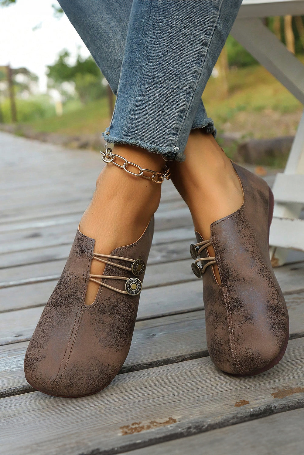 Coffee Button Detail Vintage Faux Leather Loafer Shoes Shoes f1bc43a6a33aa2d6