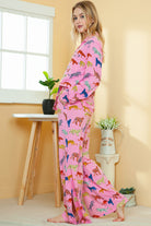 Pink Cheetah Print Shirt and Wide Leg Pants Pajama Set Loungewear Set f1caa83eaccd4bac